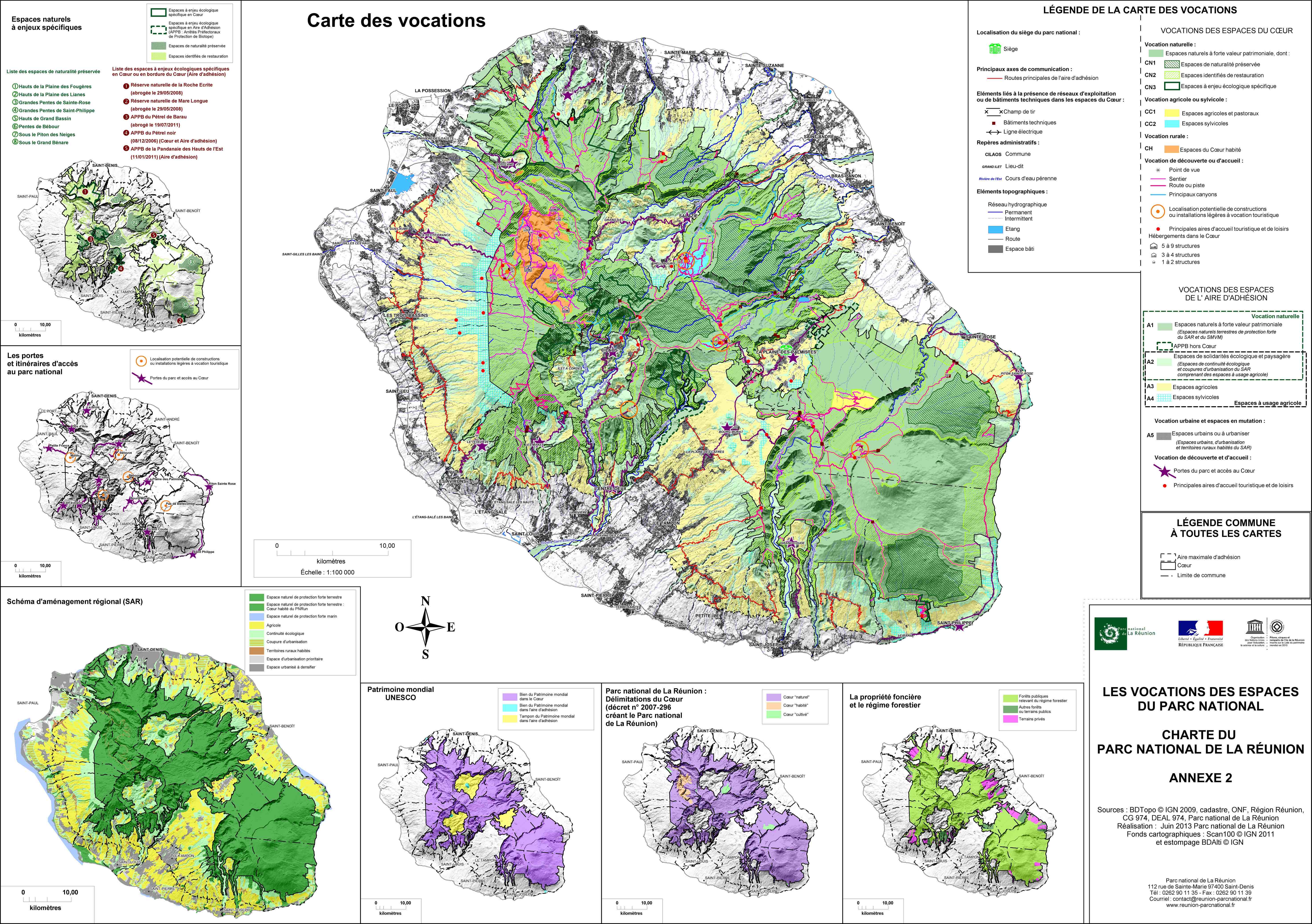Carte des vocations du Parc National de La Réunion