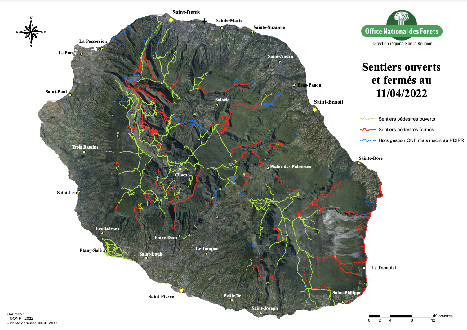 Lire la suite à propos de l’article Carte des sentiers de randonnée à La Réunion